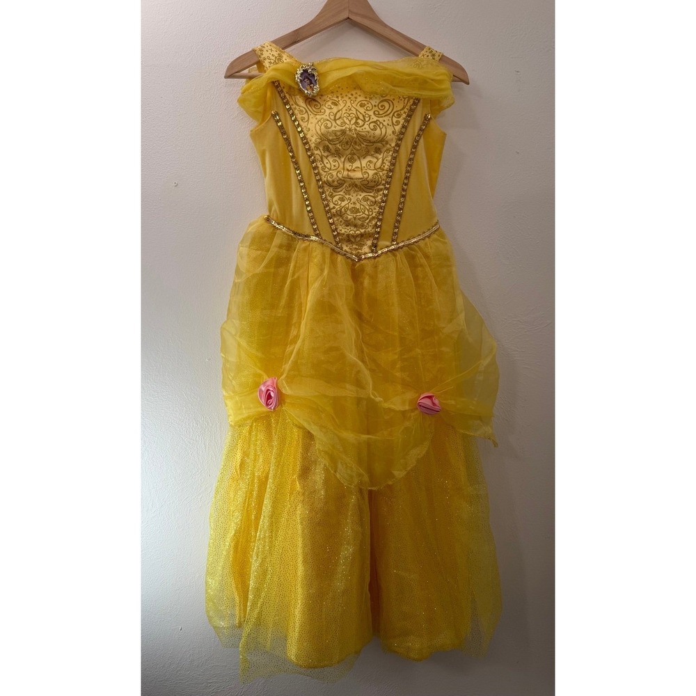 Disney Princess Belle Costume Dress Girls Size M 8-10 Yellow Beauty and the Beas